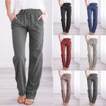 Women Cotton Linen Trousers Ladies Summer Casual Elastic Waist Bottoms Pants UK