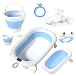 7 in 1 Baby Foldable Bathtub Anti Slip Bath Seat With Accessories Gift Set Blue