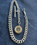 Antique Victorian 925 Sterling Silver Albert Chain with Compass, Working