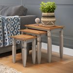 Corona Nest of Tables Grey Painted Wax Piccolo Solid Wood Pine Wooden 3 Living