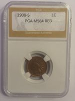 🪙 1908-S Indian Head Cent – MS64 RED – Key Date – San Francisco – Slabbed