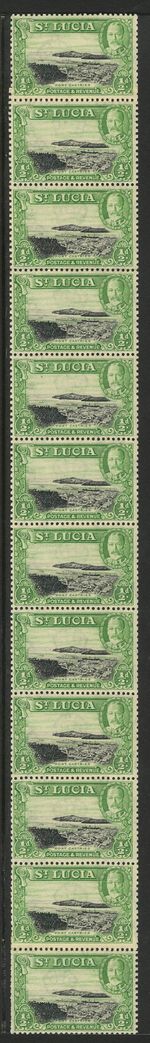 M26019 St. Lucia 1936 KGV ½d black&bright green p13 x 12 COIL JOIN strip of 12