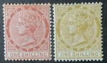 Tobago 1885-96 2 x 1 shilling stamps mint hinged
