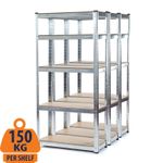 3-Bay Steel Shelving Galvanised 5Tier Garage Storage Unit 150kg UDL per shelf