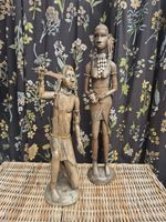 Vintage Mid-Century Masai African Hand Carved Wooden Sculptures 26" Tall