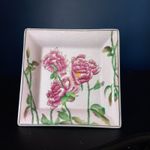 Exquisite Hand Painted Dish Plate With Pink Peonies, Quality Piece