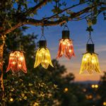 Pack of 4 Solar Pink & Yellow Tulip Flower LED Hanging Outdoor Lantern Lights