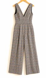 Miss Selfridge Black/White Check V-Neck Wide-Leg Sleeveless Jumpsuit UK 8
