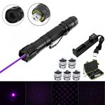 Purple Laser Pen Pointer Beam Light 1000Miles USB Rechargable With Battery&Box