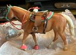 Breyer palomino Traditional stock horse mare with tack, rug and cowgirl rider