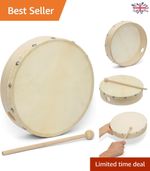 Natural 10-Inch Hand Drum - High-Quality Wooden Frame with Beater Included