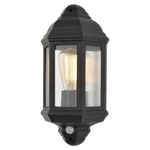 Litecraft Bangor Outdoor Black Half Lantern Wall Light With PIR Motion Sensor