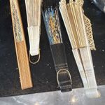 VINTAGE CHINESE/JAPANESE HAND HELD ORNAMENTAL WHITE FOLDING FANs all four 