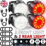 Mountain Bike Lights Set USB Rechargeable Bicycle LED Torch Front & Rear Lamps