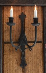 1:12 Scale 12v wired Dolls house. 2 candle Wall Lamp, Tudor, Black, Sconce