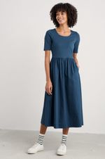 Seasalt Women's Regular Madder Jersey Woven Mix Above-Ankle Dress Night Sky