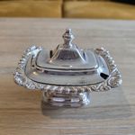 Vintage Birks Silver Plate Mustard Pot, Gadroon & Shell, Cobalt Blue Glass