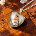 Robin Bird Heart Pendant Necklace Silver Chain Glass Cabochon Wildlife Jewellery