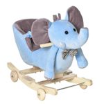 HOMCOM 2-in-1 Baby Rocking Horse Ride On Elephant W/ Wheels Music, Blue