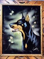 VTG Doberman Pinscher Black Velvet Painting Signed Vargas Dog Art Mexico 24"x20"