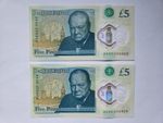 2x MINT! LOW CONSECUTIVE AA Polymer Bank of England £5 Five Pound Note COLLECTOR