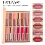 HANDAIYAN 12Pcs Long Lasting Lip Gloss Beauty Glazed Matte Liquid Lipstick Set