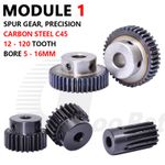 Mod 1 Spur Gear C45 Steel with Hub 12-120 Tooth Motor Pinion Hardened Precision