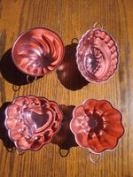 Set of Four Copper Jelly or Dessert Molds, Decorative Designs, Antique Style