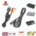 AV Cable + Power Lead For Playstation PS1 PS2 PS3 Console TV Lead & Bundle UK