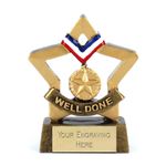 Mini Star Well Done Medal Award Trophy 8cm FREE engraving and Certificate