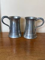 Pair Antique Victorian Pewter Tankards Imperial Pint VR