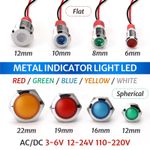 6-22mm Waterproof Metal LED Indicator Pilot Dash Light Panel Lamp AC/DC 3V-220V