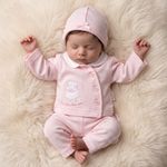 Premature Baby Girl 3 Piece Outfit Lamb Jacket Trousers Hat PINK