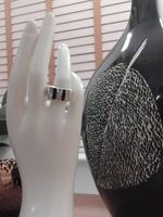 925 Sterling Silver Chunky Modern Statement Ring Size Q Mother of Pearl 1970's