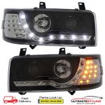 VW Transporter T4 1990-2003 Black DRL Devil Eye R8 Headlights LED Flashers