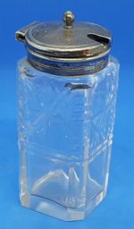 Silver plate & clear glass vintage Art Deco antique mustard condiment pot