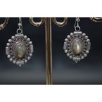 Vintage 925 Sterling Silver Tiger's Eye Cabochon Ornate Dangle Earrings 15g