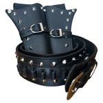 Double Holster Belt Leather Gun Revolver Holder Conical Studded Punk Cowboy blak