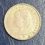 Netherlands 25 Cents 1893 Wilhelmina Koningin low mintage 800k.Hi grade XF.cpic