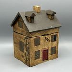 Folk Art Antique Vintage Wooden Box in Shape of a House Treen Painted Key