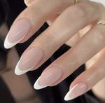 24 pcs Pointed Almond Shaped Fake Nails, White French Full Cover Acrylic False