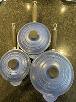 Le Creuset blue 3 Saucepan Set Matches Casserole Etc… Chrome Handles