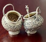 Indian Solid Silver Spice Pots with Spoons/  Late 19th Century 