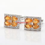Natural Citrine Gemstone With 18k White Gold Plated Silver Cufflinks #52