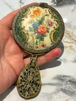 Vintage 1930-60s Floral Hand Mirror | Ornate Filigree Hollywood Regency Vanity