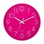 12" Wall Clock Battery Operated Silent Non-Ticking Round Clock Pink