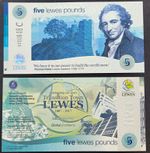 £5 Lewes Pound Transition Town Lewes Note (2017) Ten Year Celebr, Slight Mark