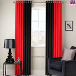 RING TOP FULLY LINED BLACK/RED 2 TONE STRIPE READY MADE EYELET CURTAINS FREE P&P