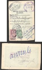 UK - BRITISH CONSULATE BELGRADE -KGV-VISA WIT CONSULAR REVENUE STAMPS - 1932/35.