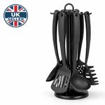 6 Piece Black Nylon Kitchen Utensil Set with Rotating Stand – Spatula Serving Sp